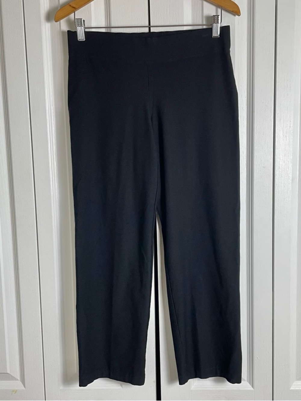 Eileen Fisher Pull on Pants Women XS Black Crepe Stretch Career Straight Ponte